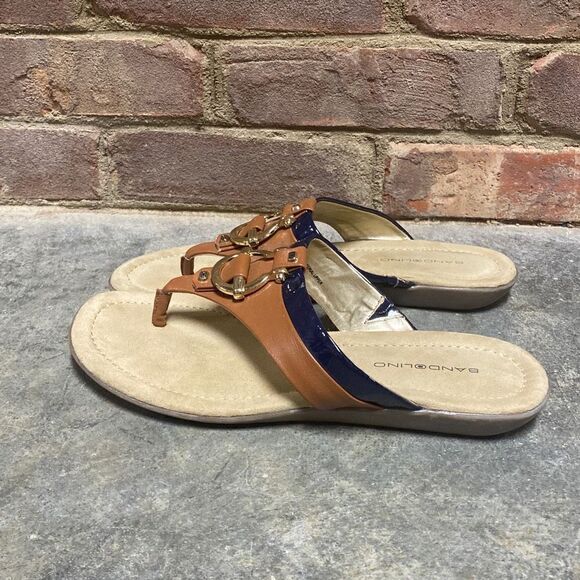 Bandolino BDJANETTE Tan & Navy Flip Flip Sandal Size 7.5 - Picture 3 of 12